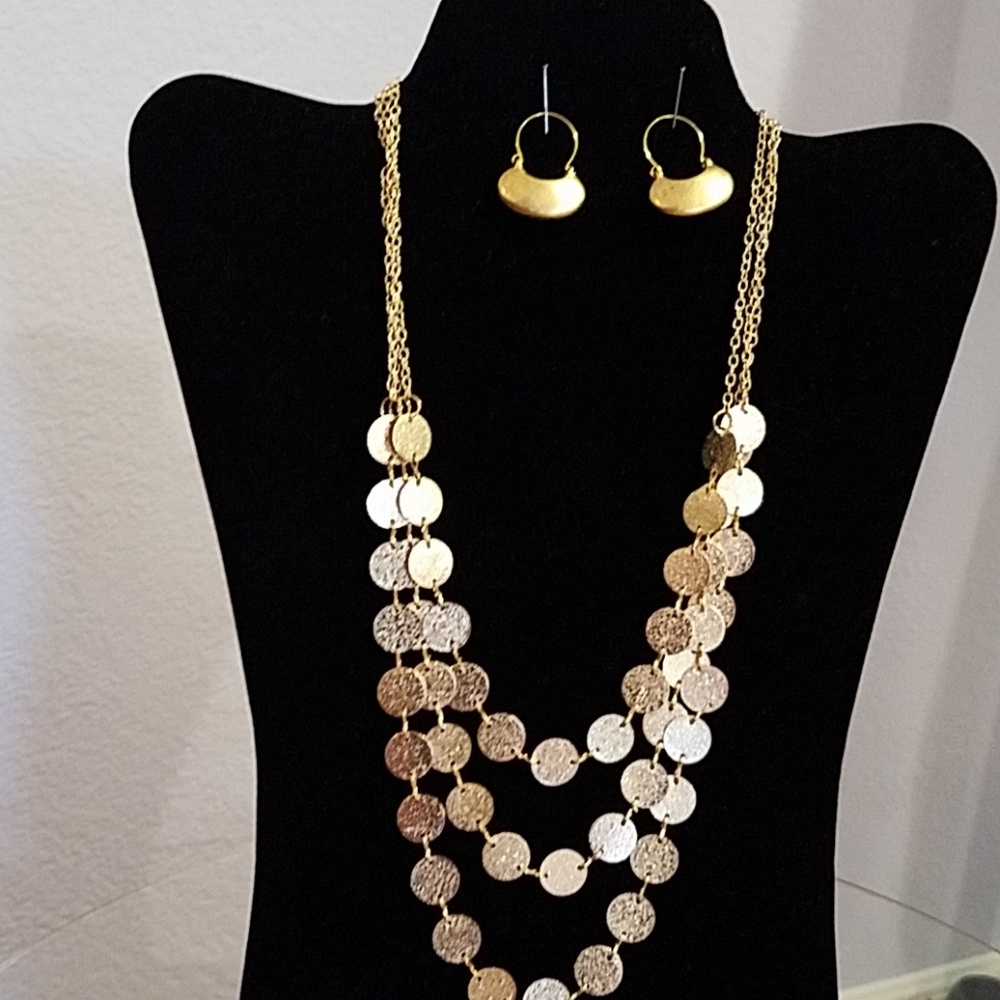 Goldtone Waterfall Necklace/Earring